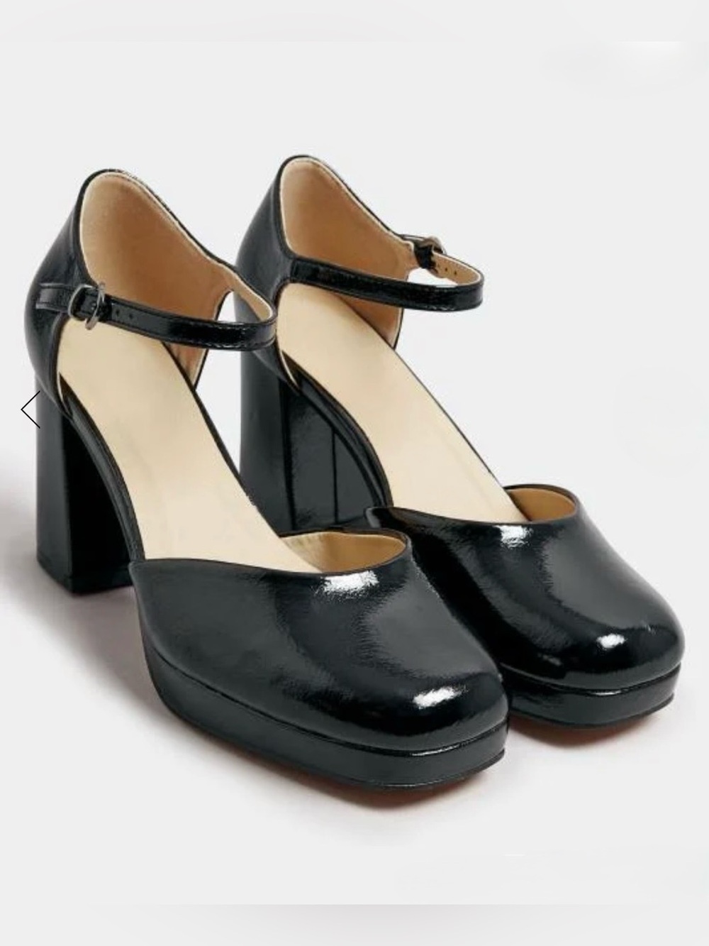 Wojas Patent Black Leather Ankle-Strap Block Heel Pumps - Women SZ.9.5